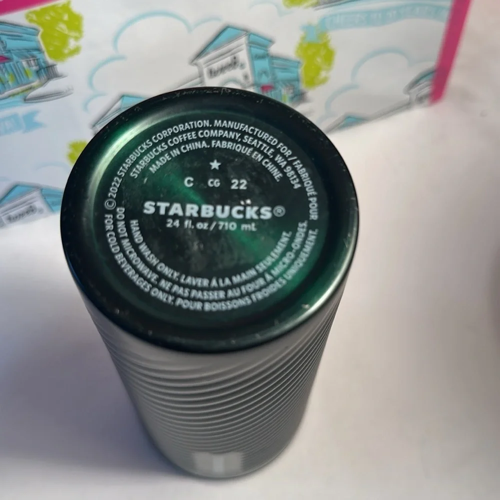 Starbucks Christmas Holiday 2022 Green Metal Spiral Tumbler 24 fluid ounce Cup